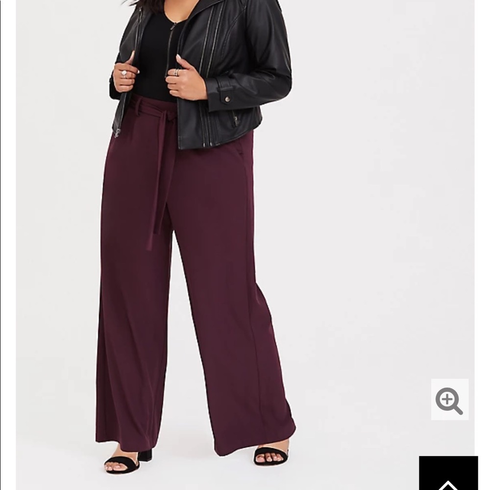 TIE FRONT WIDE LEG PANT - BURGUNDY CREPE